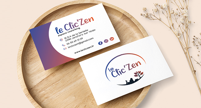 Le Clic’Zen, espaces de coworking à Jonchery-sur-Vesle, m'a confié la réalisation de son logo et du design de sa carte de visite et du dépliant.