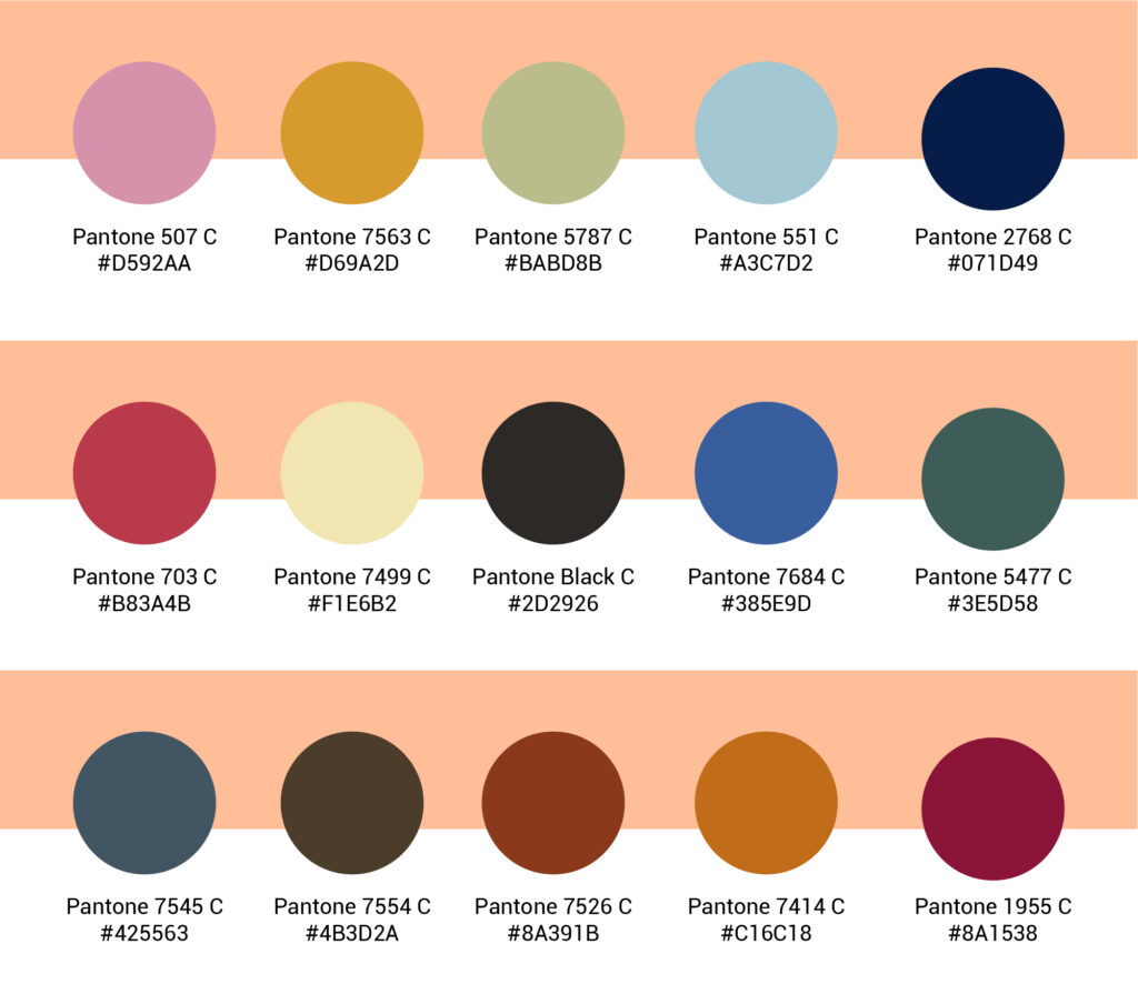 suggestions, idées de coloris avec pantone Peach Fuzz