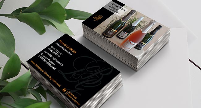 CrÃ©ation graphique de la carte de visite pour le Champagne Le Brun - Le Gouive, situÃ© Ã  Try-Dormans