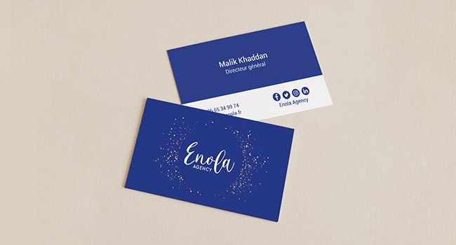 Création du logo et de la carte de visite réalisés pour l’agence spécialisée dans l'événementiel Enola Agency basée à Reims