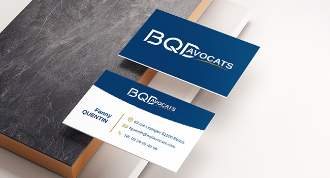 Création de la charte graphique de BQD Avocats, Cabinet d'avocats à Reims : logo, carte de visite, plaque pour enseigne, modèles de lettre...