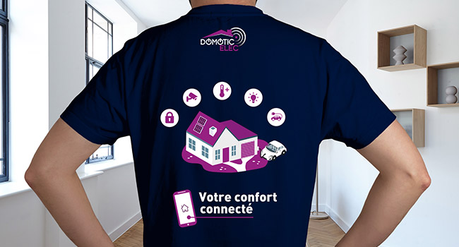 Création d'un design pour un flocage sur t-shirt pour Domotic Elec, une entreprise spécialiste de la maison connectée visible dans les Ardennes