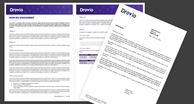 Charte graphique DROVIO : modèles de document
