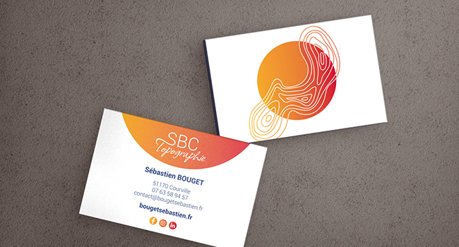 CrÃ©ation du logo et de la carte de visite pour SBC Topographie, une entreprise situÃ©e Ã  Courville dans la Marne