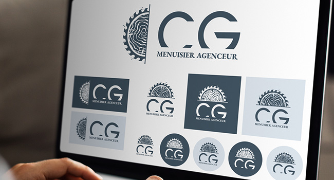 Création du logo et des variantes de CG Menuisier Agenceur, des déclinaisons nécessaires pour travailler sur d'autres formats et d'autres supports