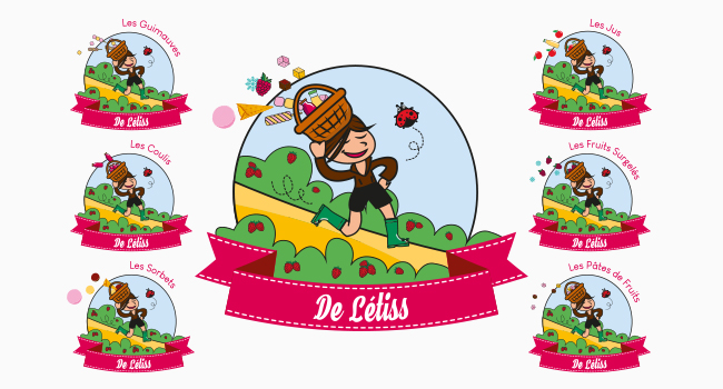 Conception de logos pour De Létiss, une agricultrice spécialisée dans les fruits et les plantes aromatiques, créatrice de produits fermiers (guimauves, pâtes de fruits, fruits surgelés, jus, sorbets et coulis).