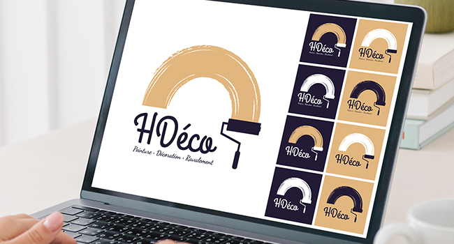 Création du logo et des supports de communication pour la charte graphique de HDéco, société située à Couffé spécialisée dans la peinture, la décoration et le ravalement