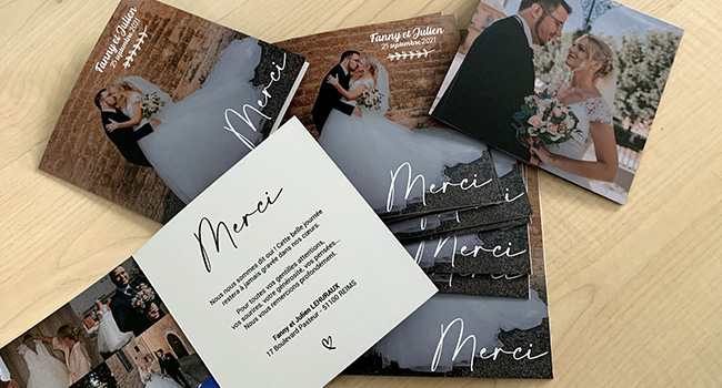 graphiste mariage à Reims - Réalisation de la carte de remerciement pour mariage