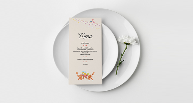 Design du menu pour le mariage dans le thème champêtre