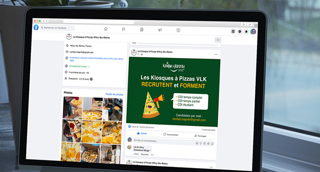 Création des visuels pour Facebook et Instagram visibles sur le compte du Kiosque à Pizzas - Marne